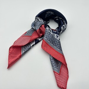 Navy red edge retro small silk scarf